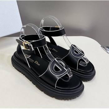Dior D-Club Sandals with Ankle Strap in Calfskin Black/White2 2024 0604 (SS-240604028)