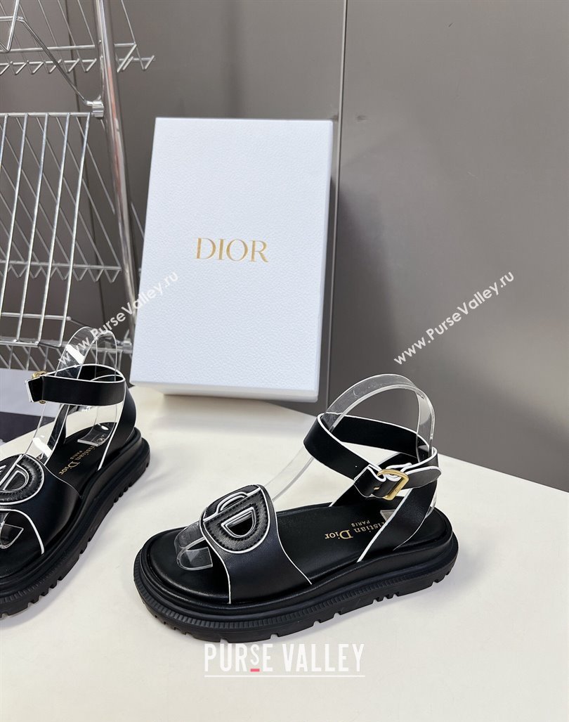 Dior D-Club Sandals with Ankle Strap in Calfskin Black/White2 2024 0604 (SS-240604028)