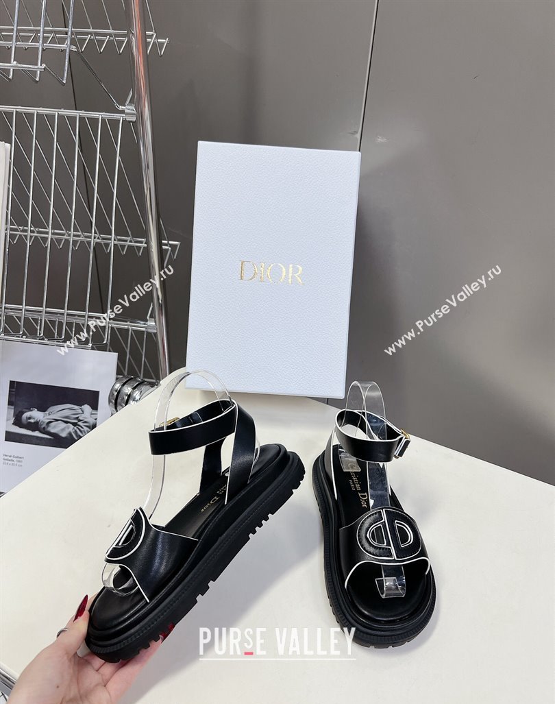 Dior D-Club Sandals with Ankle Strap in Calfskin Black/White2 2024 0604 (SS-240604028)