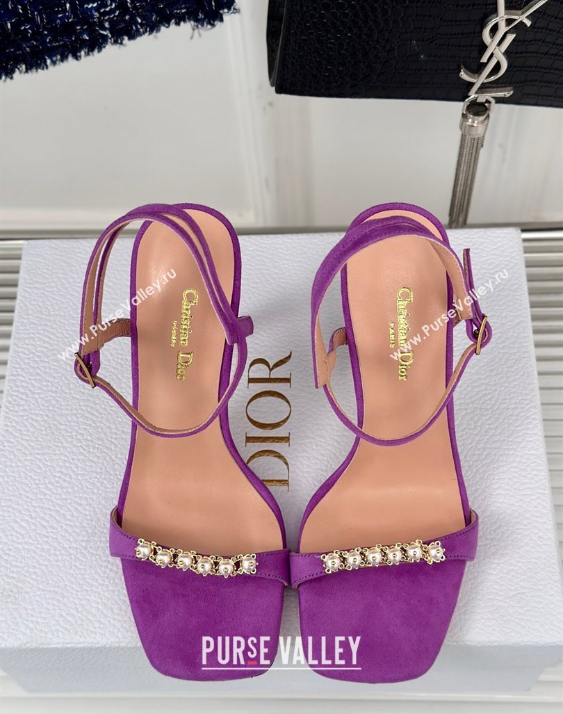 Dior Suede High Heel Sandals 10cm with Pearls Purple 2024 0604 (MD-240604005)