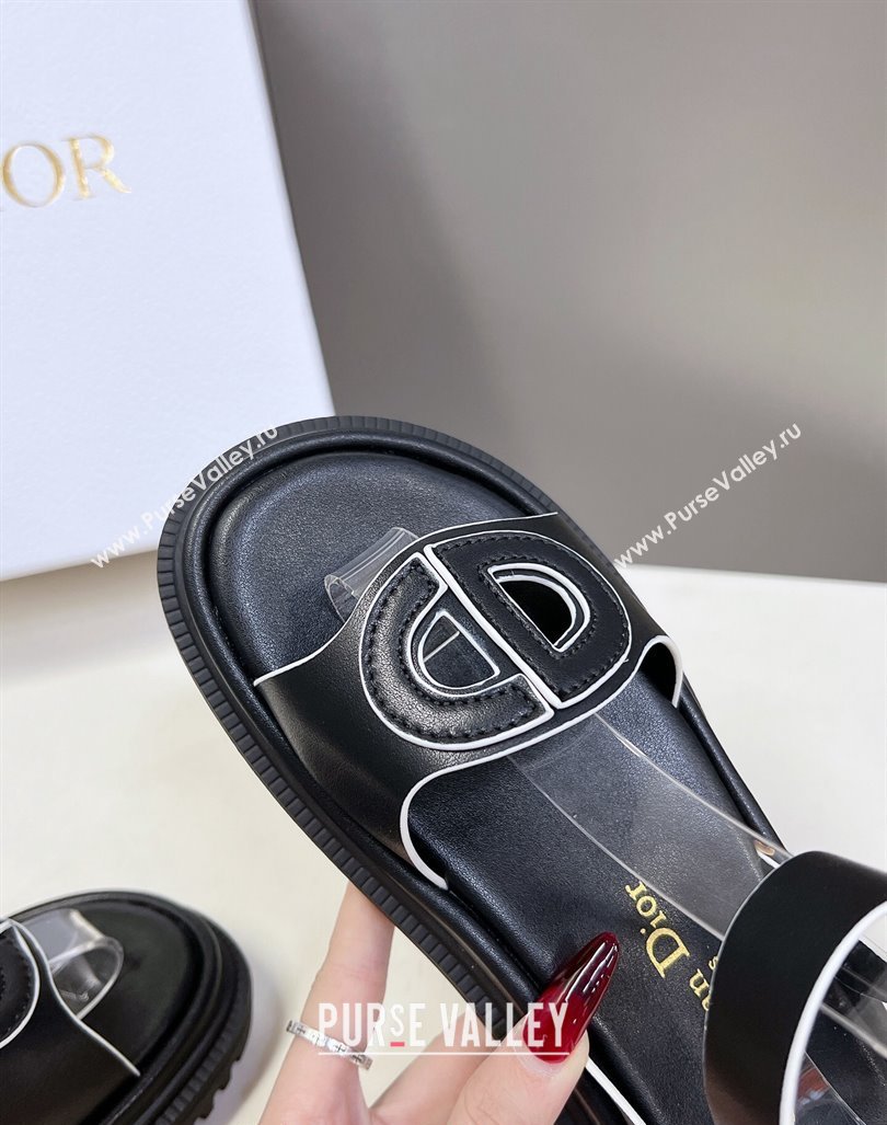 Dior D-Club Sandals with Ankle Strap in Calfskin Black/White2 2024 0604 (SS-240604028)