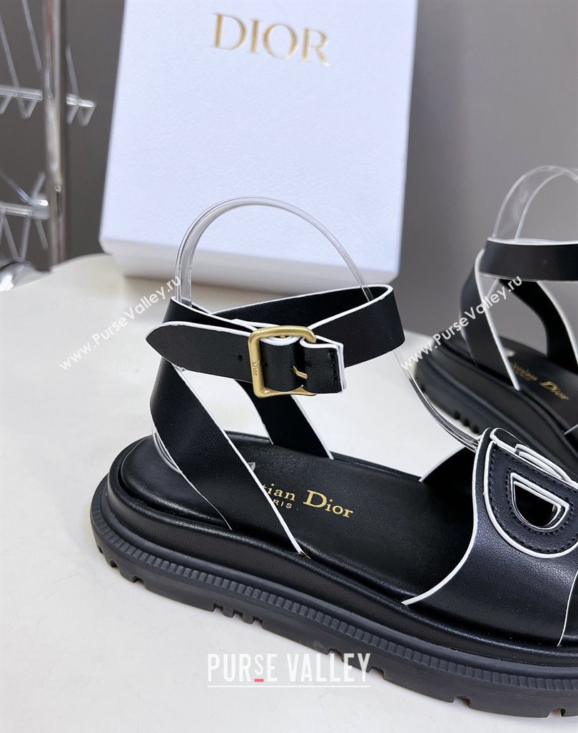 Dior D-Club Sandals with Ankle Strap in Calfskin Black/White2 2024 0604 (SS-240604028)