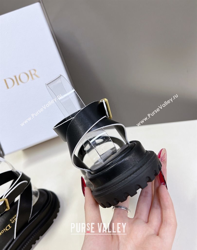 Dior D-Club Sandals with Ankle Strap in Calfskin Black/White2 2024 0604 (SS-240604028)