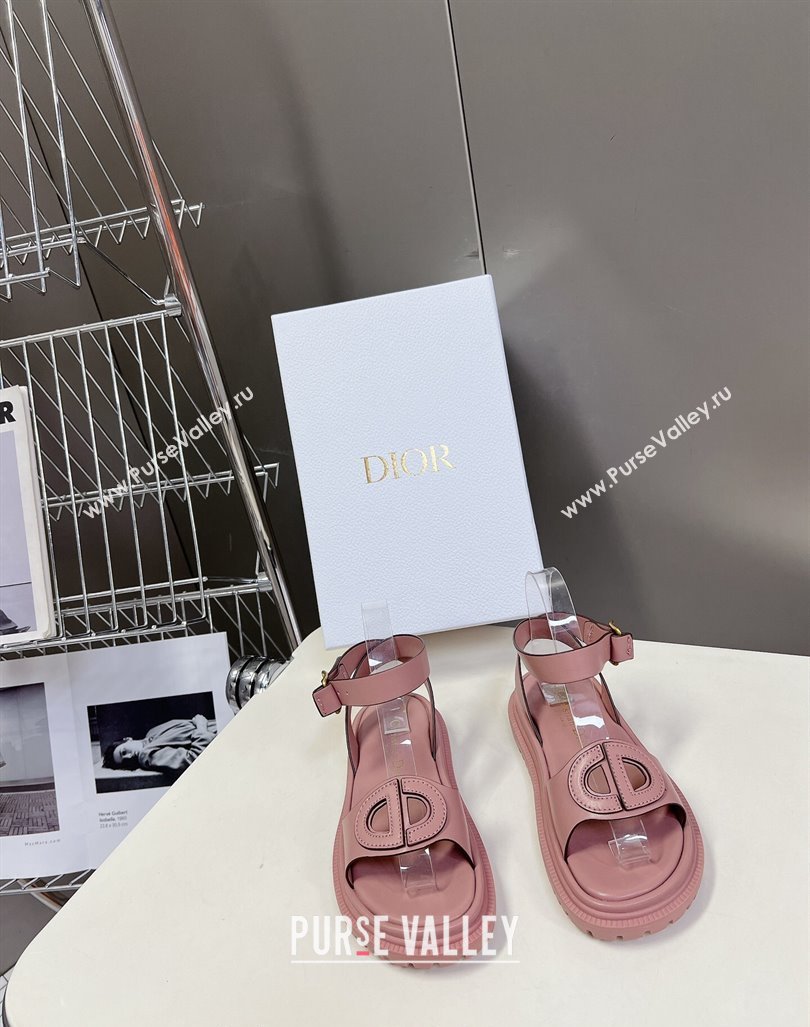 Dior D-Club Sandals with Ankle Strap in Calfskin Pink/Coffee Trim 2024 0604 (SS-240604029)