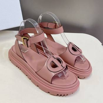 Dior D-Club Sandals with Ankle Strap in Calfskin Pink/Coffee Trim 2024 0604 (SS-240604029)