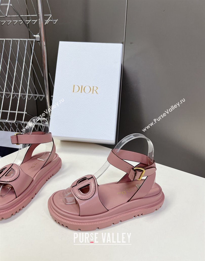 Dior D-Club Sandals with Ankle Strap in Calfskin Pink/Coffee Trim 2024 0604 (SS-240604029)