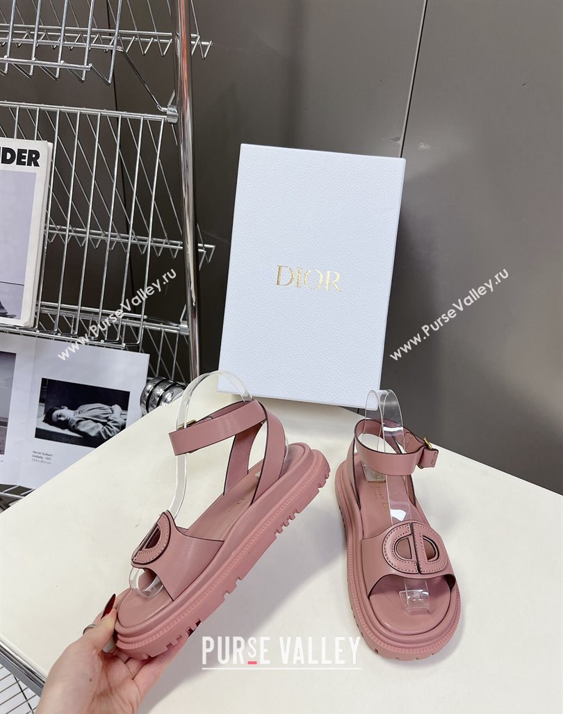 Dior D-Club Sandals with Ankle Strap in Calfskin Pink/Coffee Trim 2024 0604 (SS-240604029)