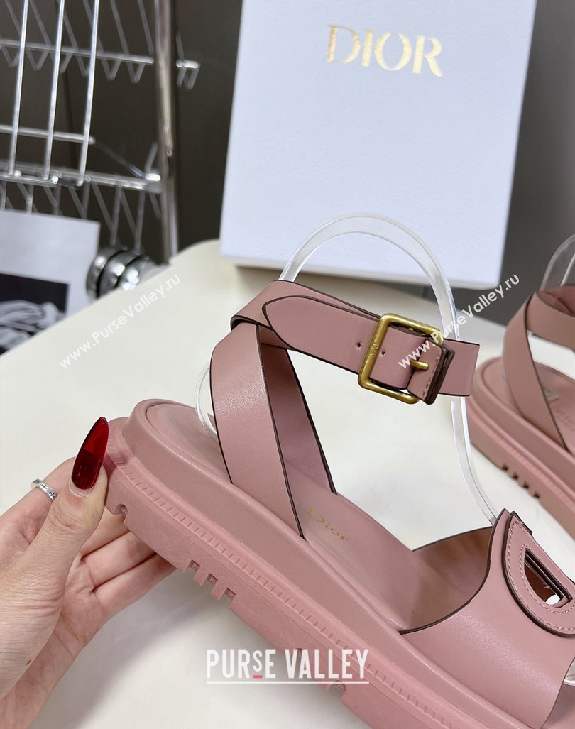 Dior D-Club Sandals with Ankle Strap in Calfskin Pink/Coffee Trim 2024 0604 (SS-240604029)