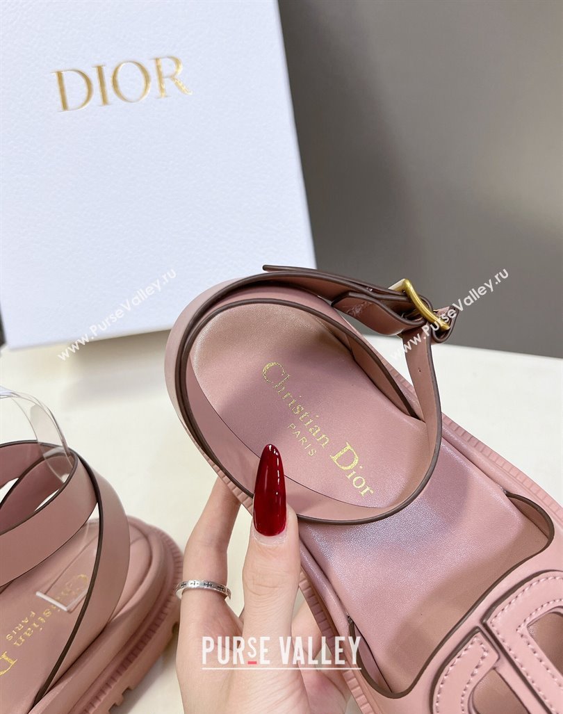 Dior D-Club Sandals with Ankle Strap in Calfskin Pink/Coffee Trim 2024 0604 (SS-240604029)