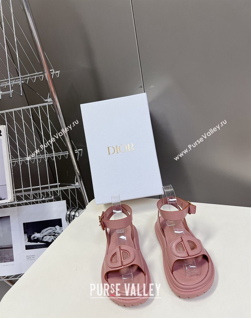 Dior D-Club Sandals with Ankle Strap in Calfskin Pink/Orange Trim 2024 0604 (SS-240604030)