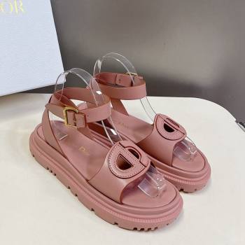 Dior D-Club Sandals with Ankle Strap in Calfskin Pink/Orange Trim 2024 0604 (SS-240604030)
