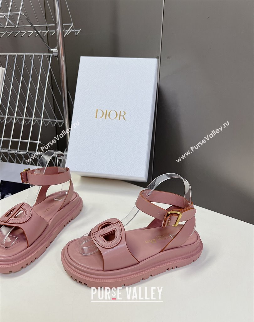 Dior D-Club Sandals with Ankle Strap in Calfskin Pink/Orange Trim 2024 0604 (SS-240604030)