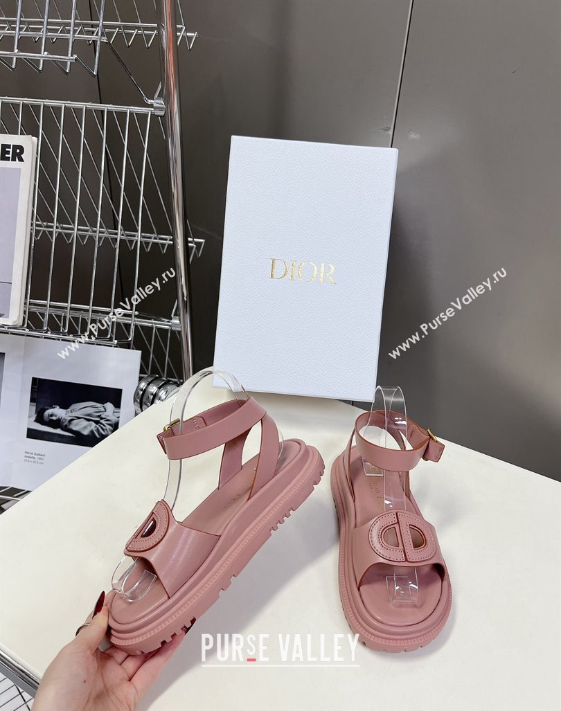 Dior D-Club Sandals with Ankle Strap in Calfskin Pink/Orange Trim 2024 0604 (SS-240604030)