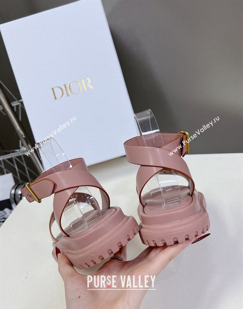 Dior D-Club Sandals with Ankle Strap in Calfskin Pink/Orange Trim 2024 0604 (SS-240604030)