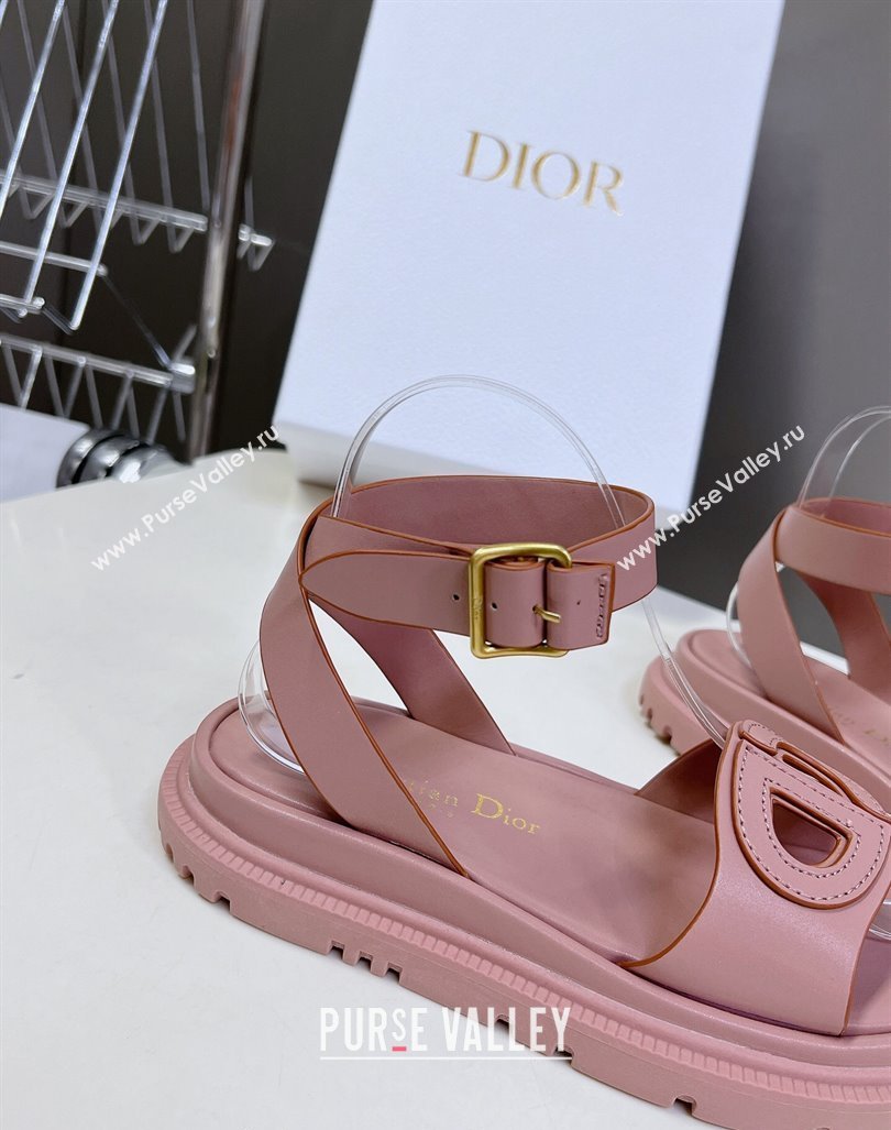 Dior D-Club Sandals with Ankle Strap in Calfskin Pink/Orange Trim 2024 0604 (SS-240604030)