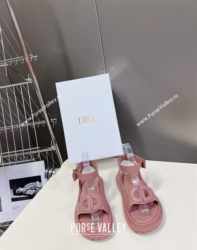 Dior D-Club Sandals with Ankle Strap in Calfskin leather Pink 2024 0604 (SS-240604031)