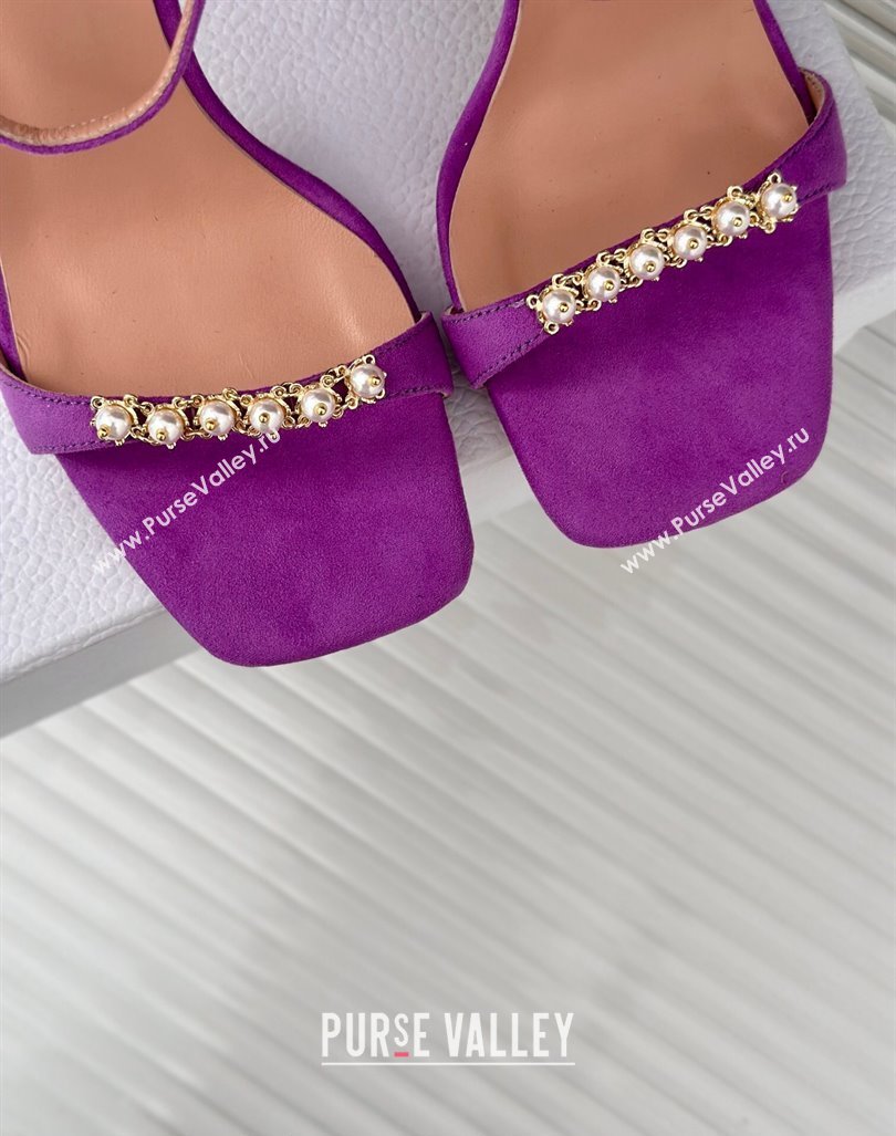 Dior Suede High Heel Sandals 10cm with Pearls Purple 2024 0604 (MD-240604005)