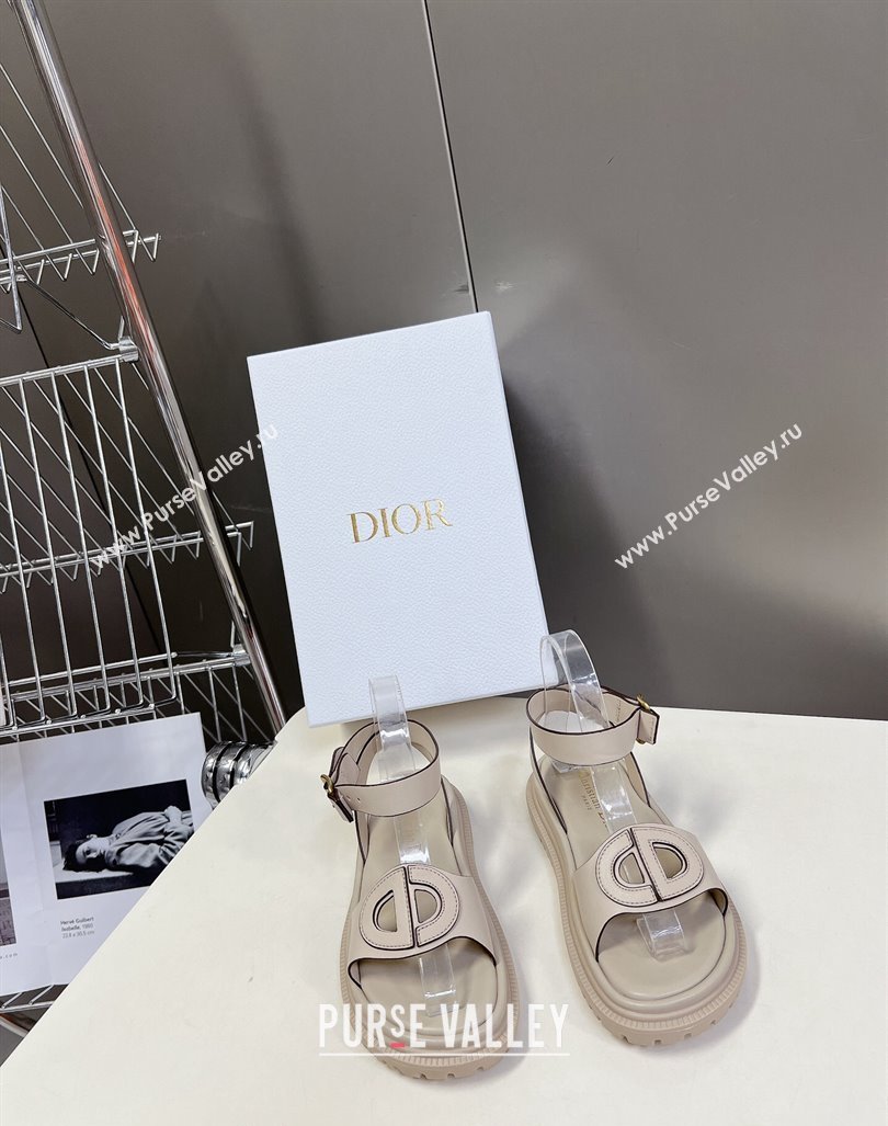 Dior D-Club Sandals with Ankle Strap in Calfskin Light Grey/Coffee Trim 2024 0604 (SS-240604032)