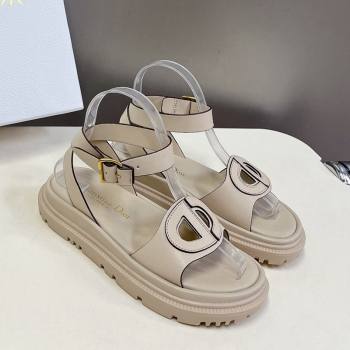Dior D-Club Sandals with Ankle Strap in Calfskin Light Grey/Coffee Trim 2024 0604 (SS-240604032)