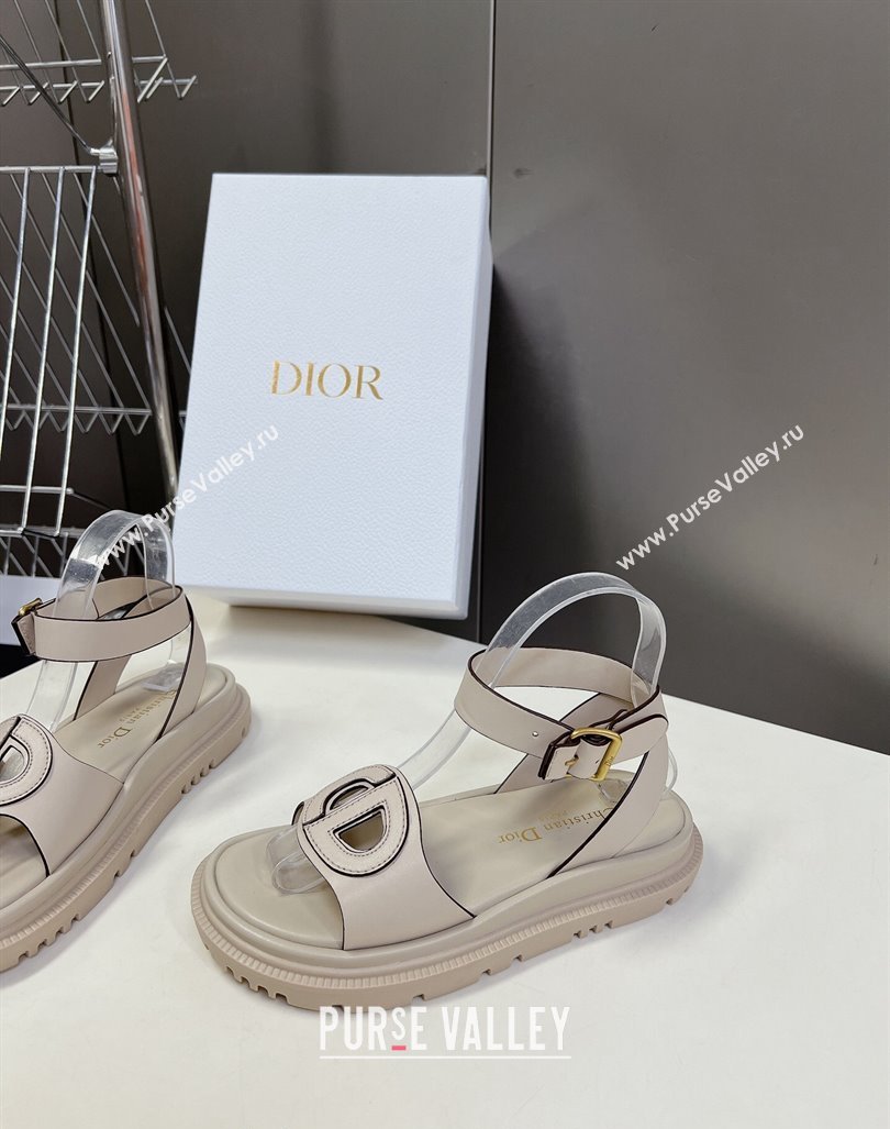 Dior D-Club Sandals with Ankle Strap in Calfskin Light Grey/Coffee Trim 2024 0604 (SS-240604032)