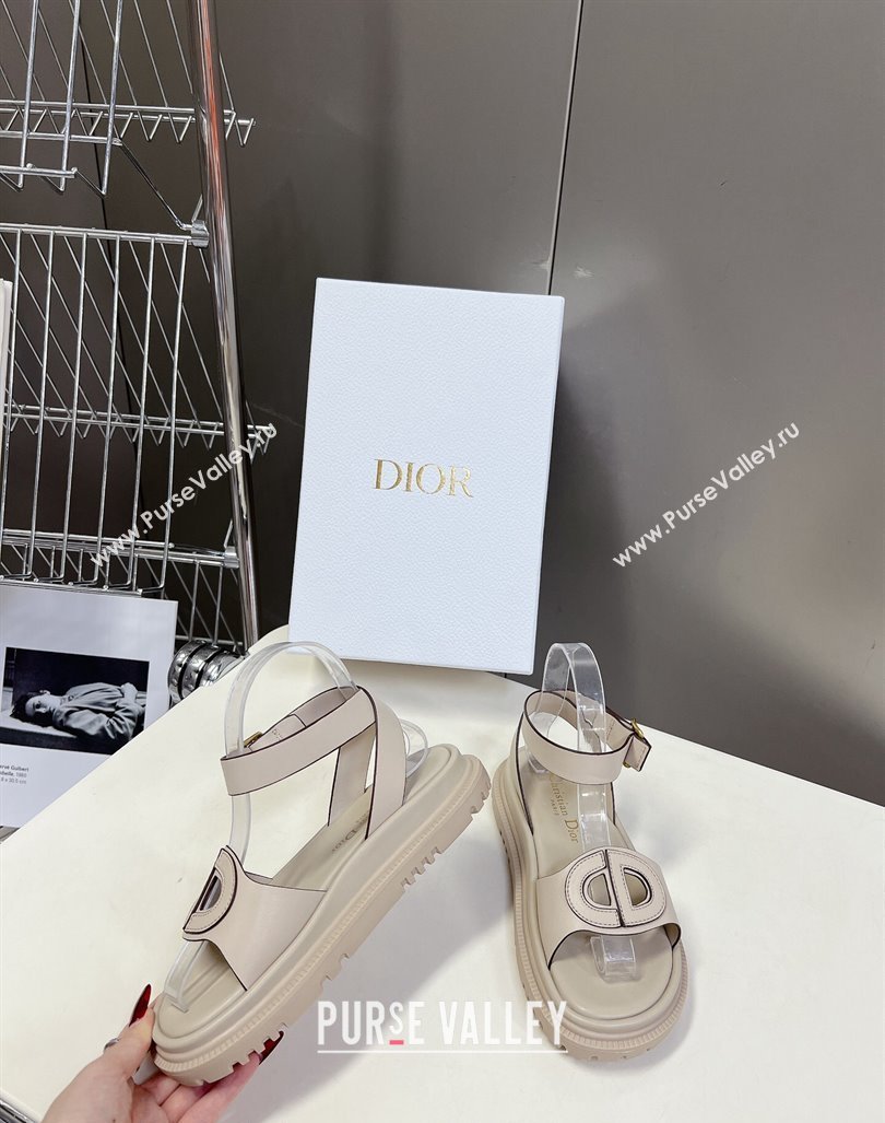 Dior D-Club Sandals with Ankle Strap in Calfskin Light Grey/Coffee Trim 2024 0604 (SS-240604032)