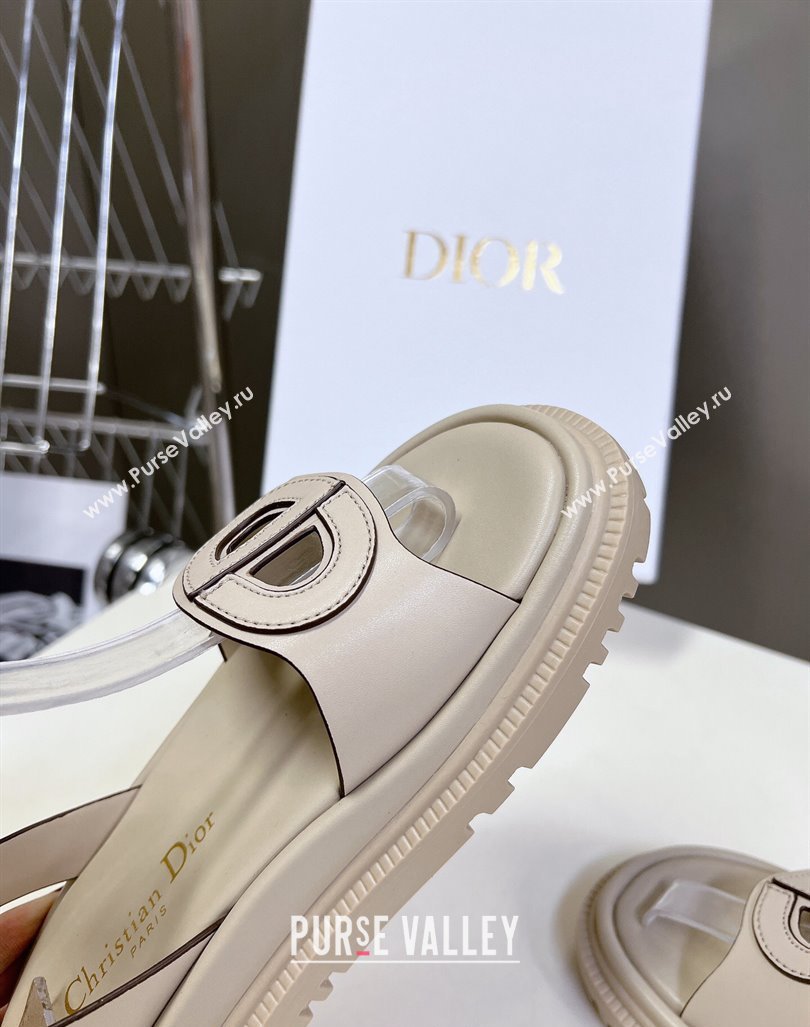 Dior D-Club Sandals with Ankle Strap in Calfskin Light Grey/Coffee Trim 2024 0604 (SS-240604032)