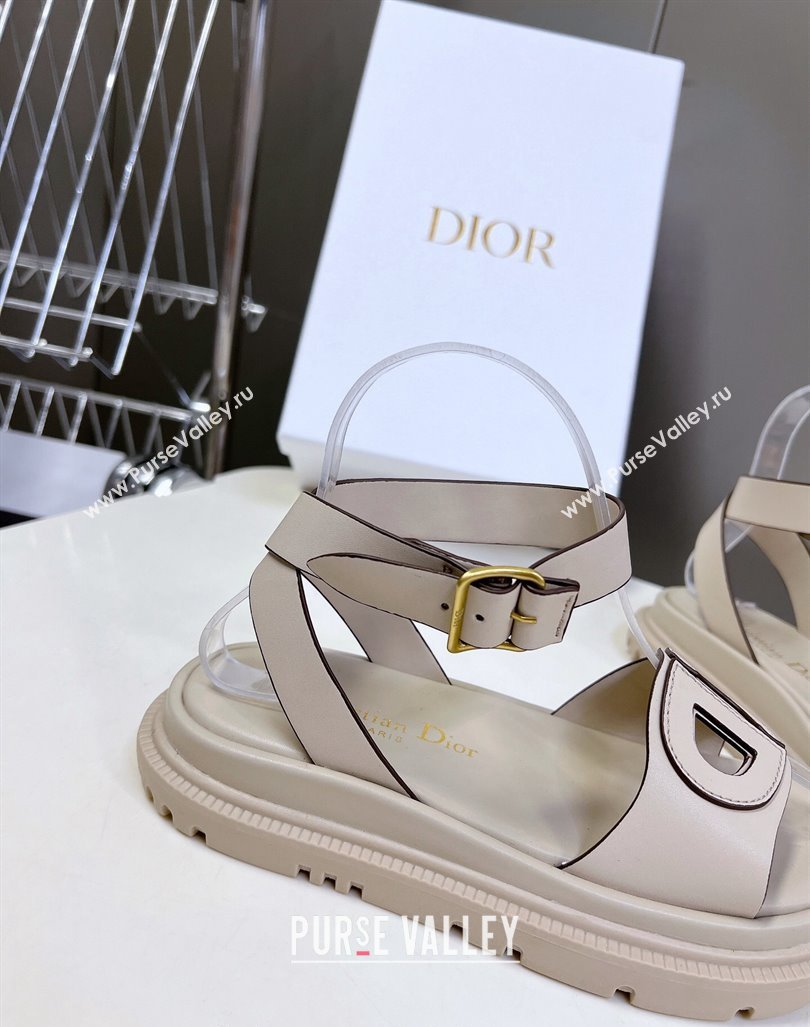 Dior D-Club Sandals with Ankle Strap in Calfskin Light Grey/Coffee Trim 2024 0604 (SS-240604032)