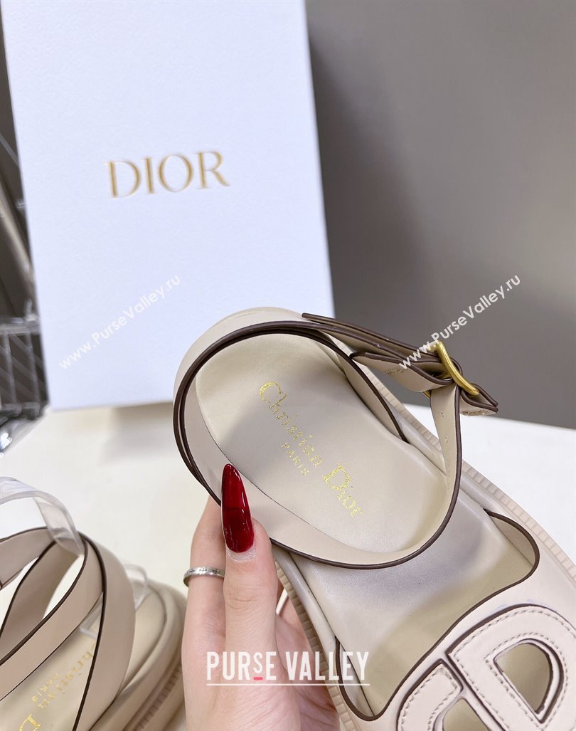 Dior D-Club Sandals with Ankle Strap in Calfskin Light Grey/Coffee Trim 2024 0604 (SS-240604032)