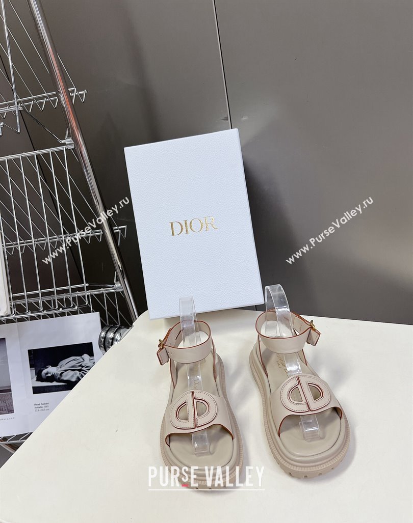 Dior D-Club Sandals with Ankle Strap in Calfskin Light Grey/Orange Trim 2024 0604 (SS-240604033)