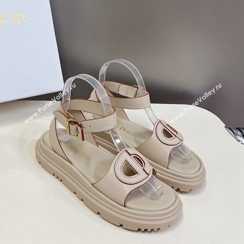 Dior D-Club Sandals with Ankle Strap in Calfskin Light Grey/Orange Trim 2024 0604 (SS-240604033)