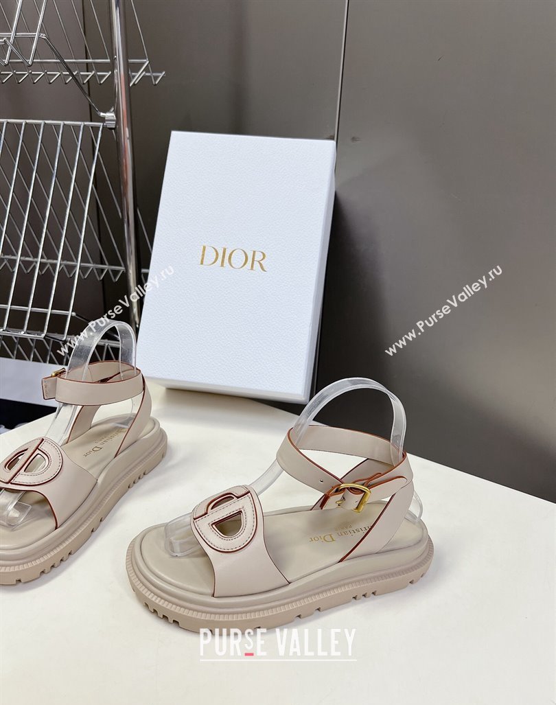 Dior D-Club Sandals with Ankle Strap in Calfskin Light Grey/Orange Trim 2024 0604 (SS-240604033)