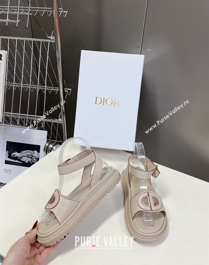 Dior D-Club Sandals with Ankle Strap in Calfskin Light Grey/Orange Trim 2024 0604 (SS-240604033)