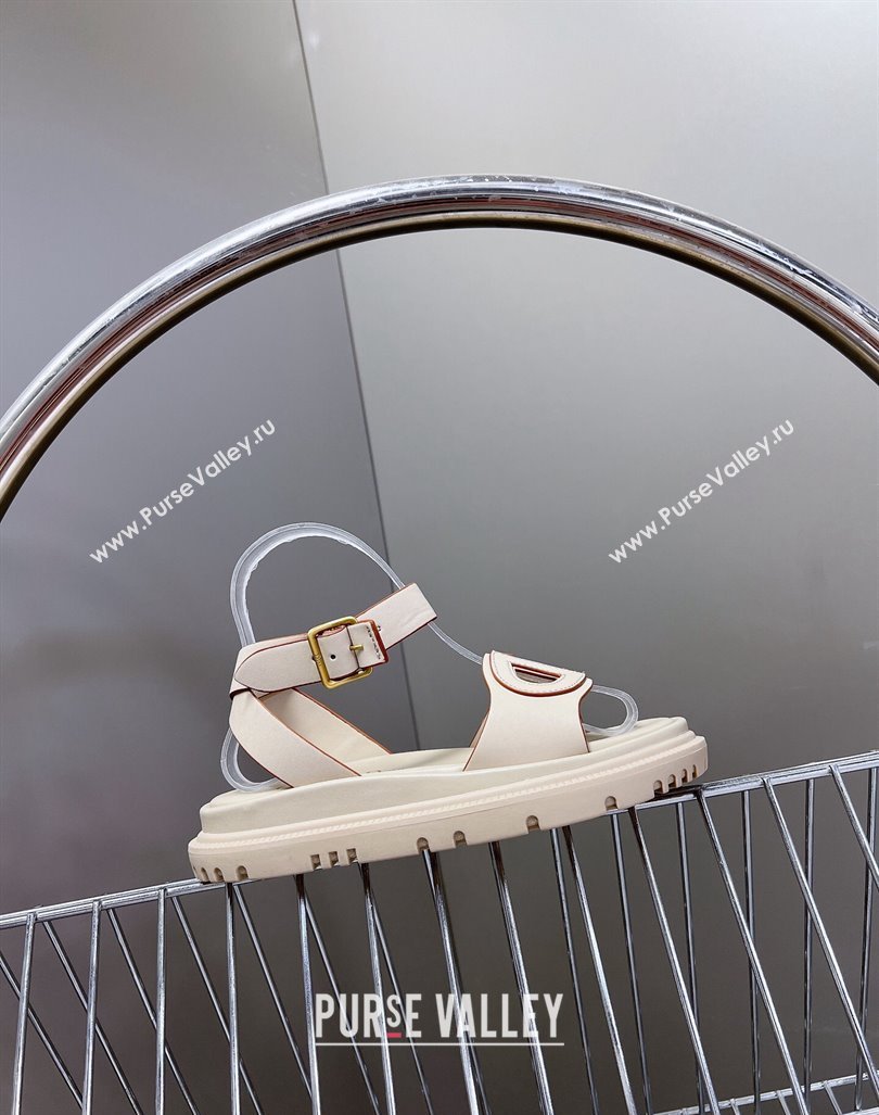 Dior D-Club Sandals with Ankle Strap in Calfskin Light Grey/Orange Trim 2024 0604 (SS-240604033)