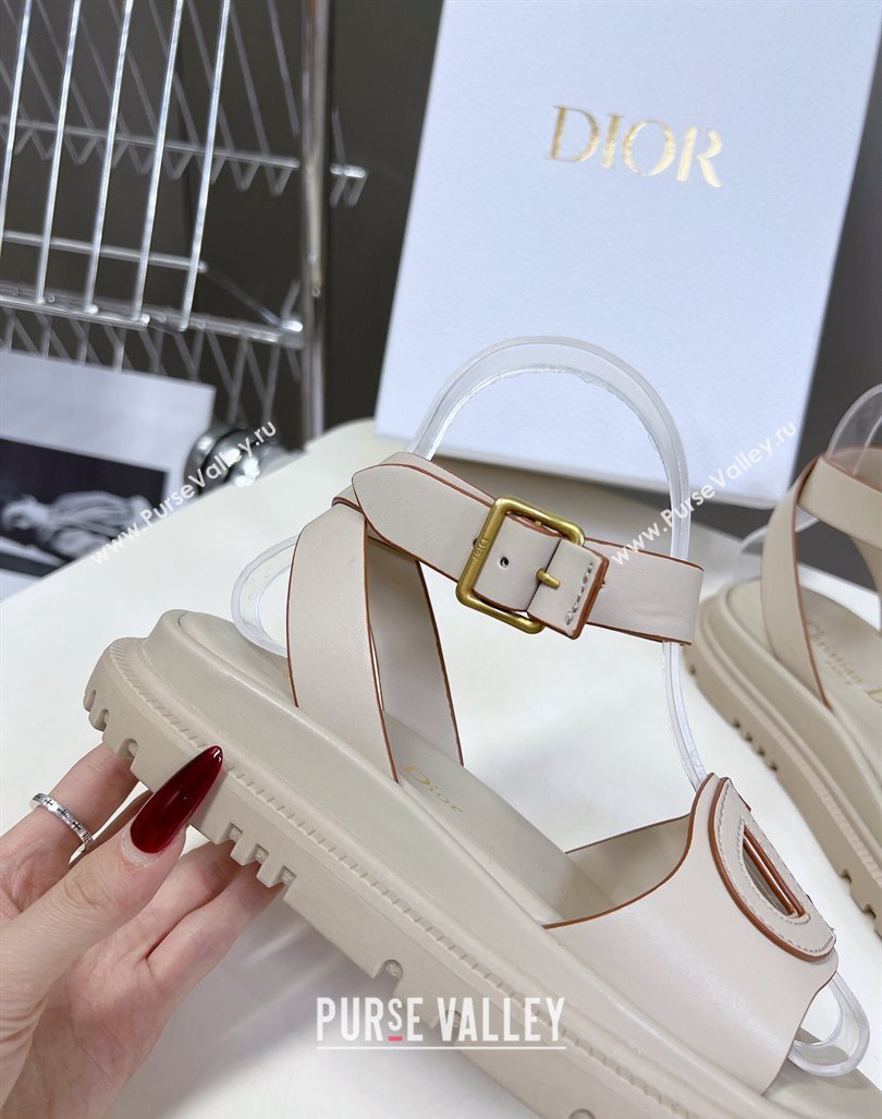 Dior D-Club Sandals with Ankle Strap in Calfskin Light Grey/Orange Trim 2024 0604 (SS-240604033)