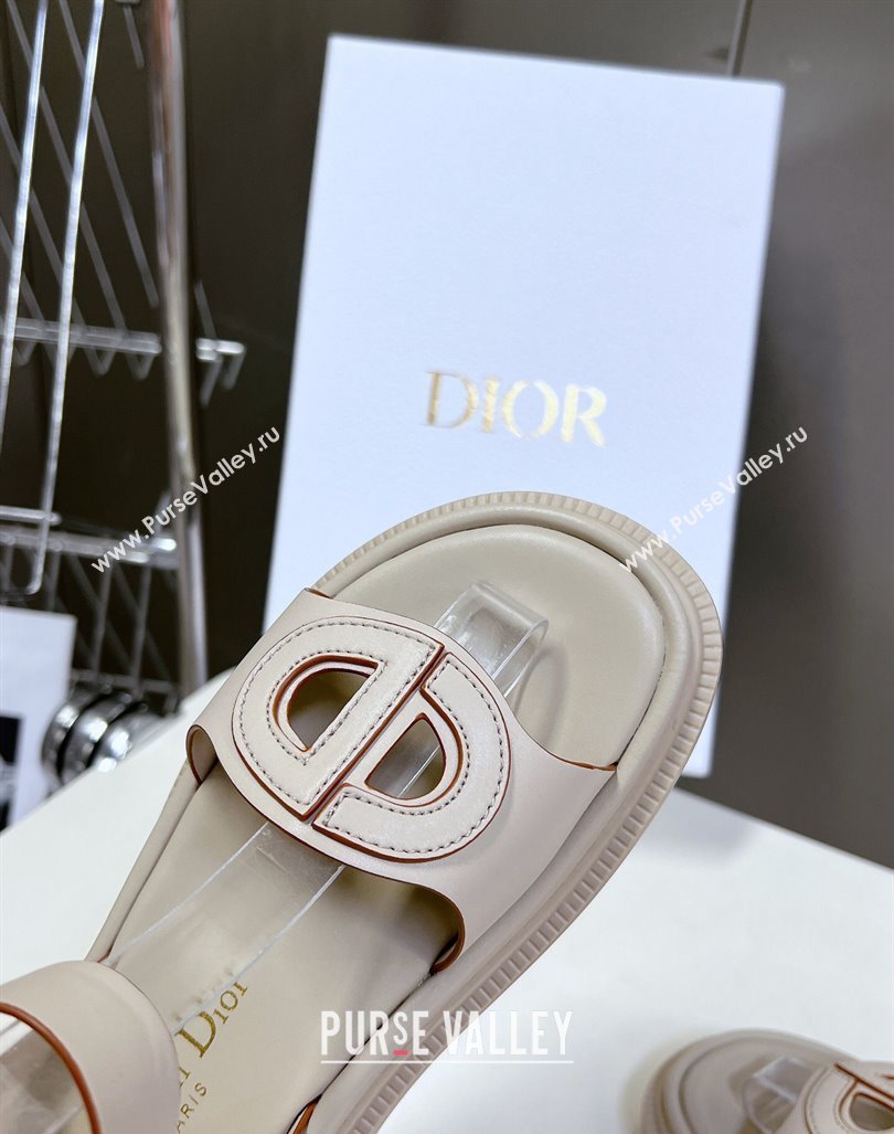 Dior D-Club Sandals with Ankle Strap in Calfskin Light Grey/Orange Trim 2024 0604 (SS-240604033)