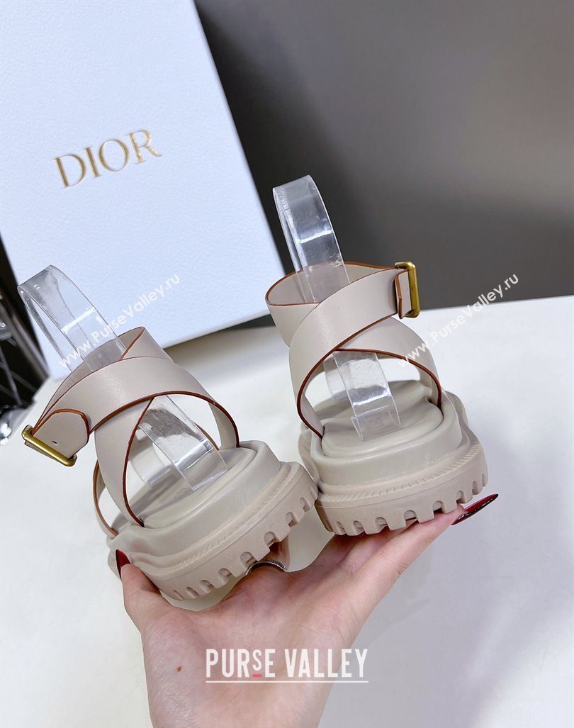 Dior D-Club Sandals with Ankle Strap in Calfskin Light Grey/Orange Trim 2024 0604 (SS-240604033)