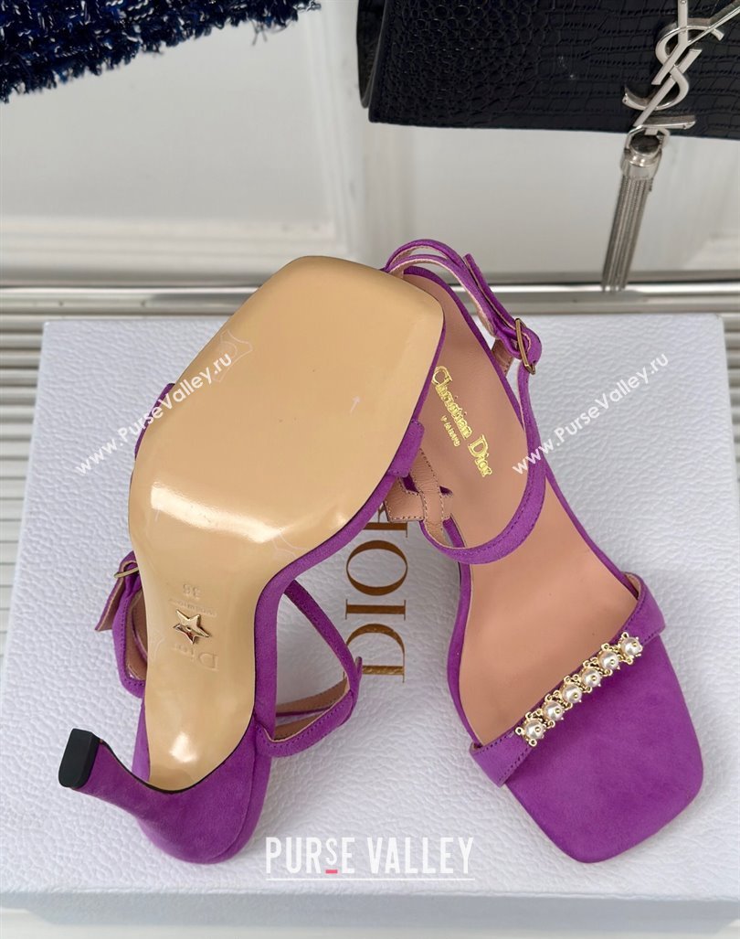 Dior Suede High Heel Sandals 10cm with Pearls Purple 2024 0604 (MD-240604005)