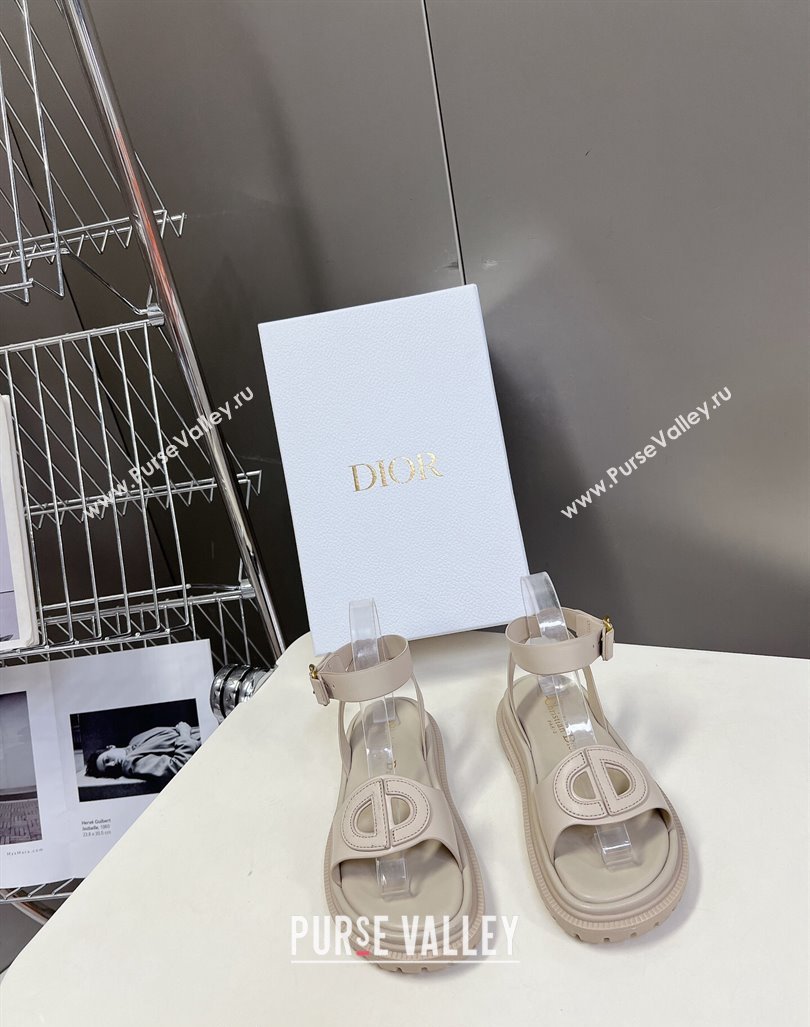 Dior D-Club Sandals with Ankle Strap in Calfskin Leather Light Grey 2024 0604 (SS-240604034)