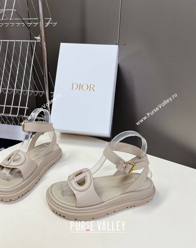 Dior D-Club Sandals with Ankle Strap in Calfskin Leather Light Grey 2024 0604 (SS-240604034)