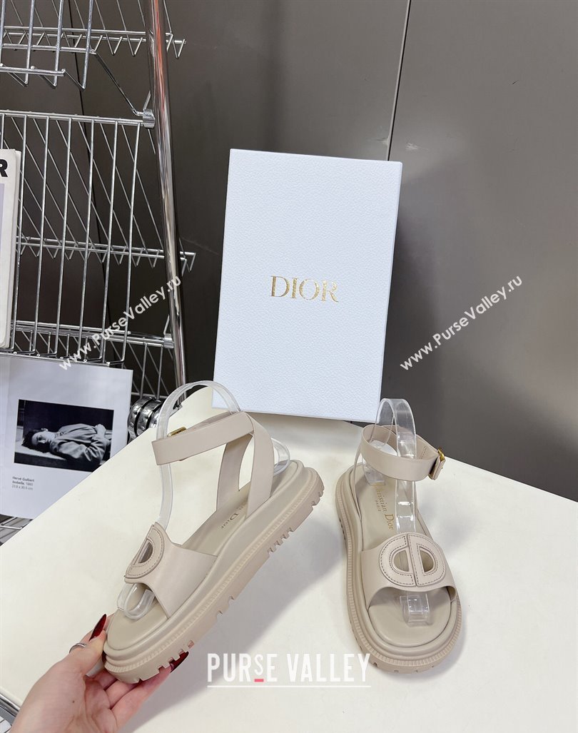 Dior D-Club Sandals with Ankle Strap in Calfskin Leather Light Grey 2024 0604 (SS-240604034)