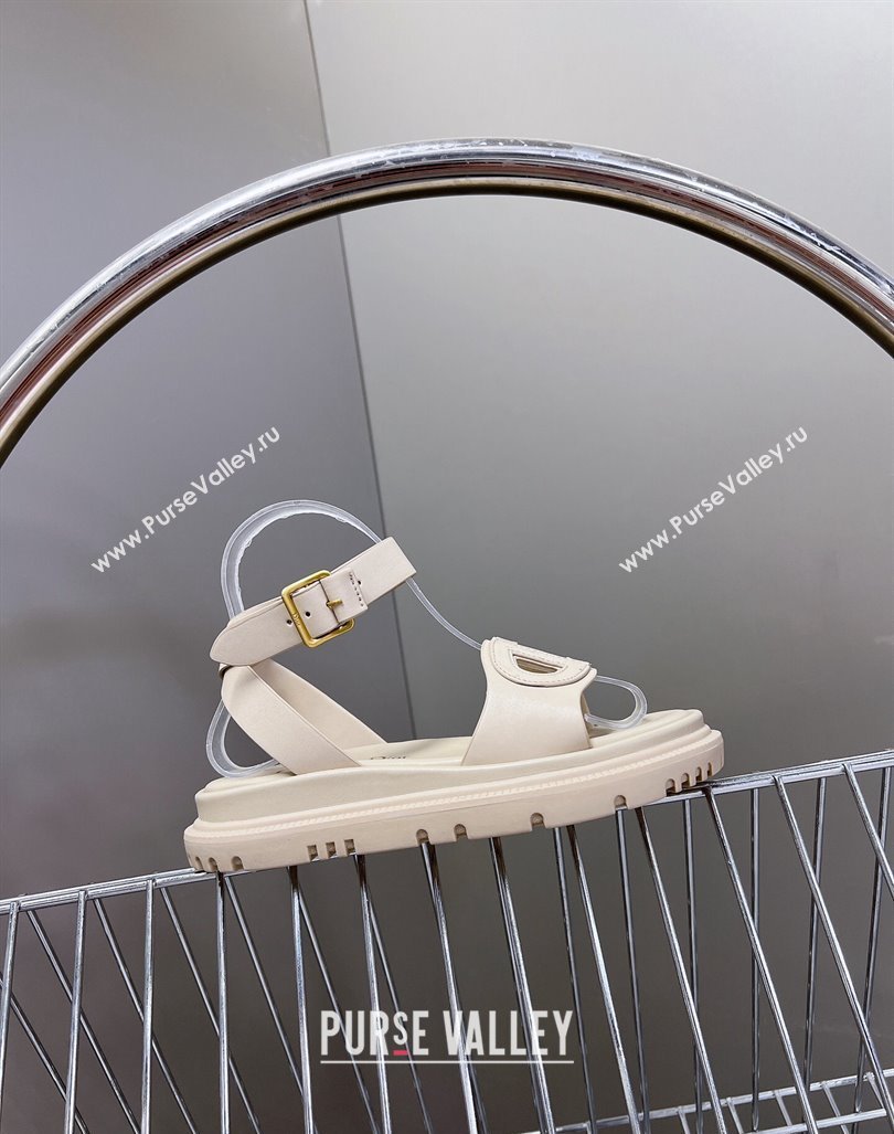 Dior D-Club Sandals with Ankle Strap in Calfskin Leather Light Grey 2024 0604 (SS-240604034)