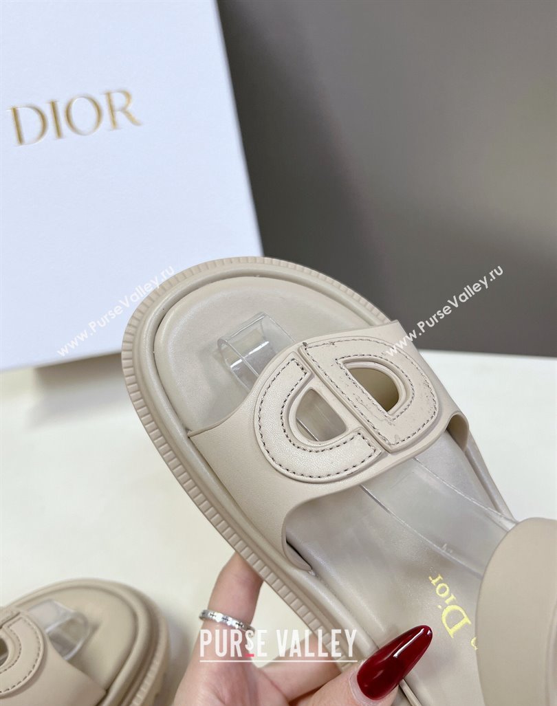 Dior D-Club Sandals with Ankle Strap in Calfskin Leather Light Grey 2024 0604 (SS-240604034)