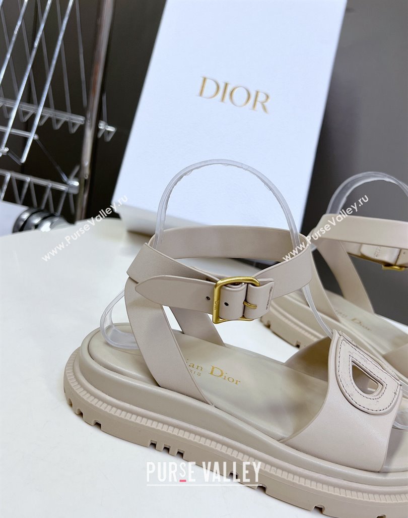 Dior D-Club Sandals with Ankle Strap in Calfskin Leather Light Grey 2024 0604 (SS-240604034)