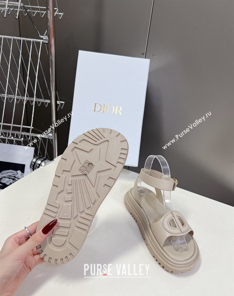 Dior D-Club Sandals with Ankle Strap in Calfskin Leather Light Grey 2024 0604 (SS-240604034)