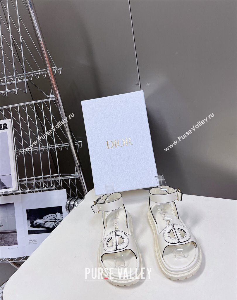 Dior D-Club Sandals with Ankle Strap in Calfskin White/Black Trim 2024 0604 (SS-240604035)