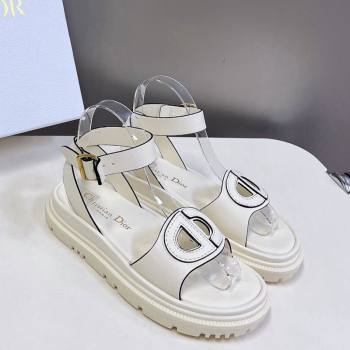 Dior D-Club Sandals with Ankle Strap in Calfskin White/Black Trim 2024 0604 (SS-240604035)