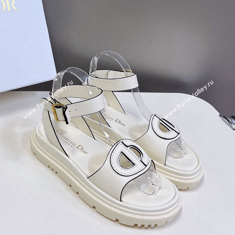 Dior D-Club Sandals with Ankle Strap in Calfskin White/Black Trim 2024 0604 (SS-240604035)