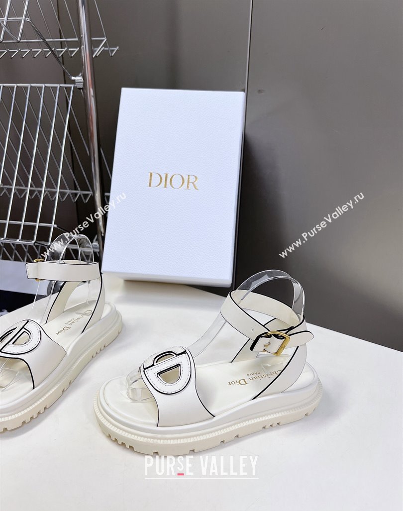 Dior D-Club Sandals with Ankle Strap in Calfskin White/Black Trim 2024 0604 (SS-240604035)