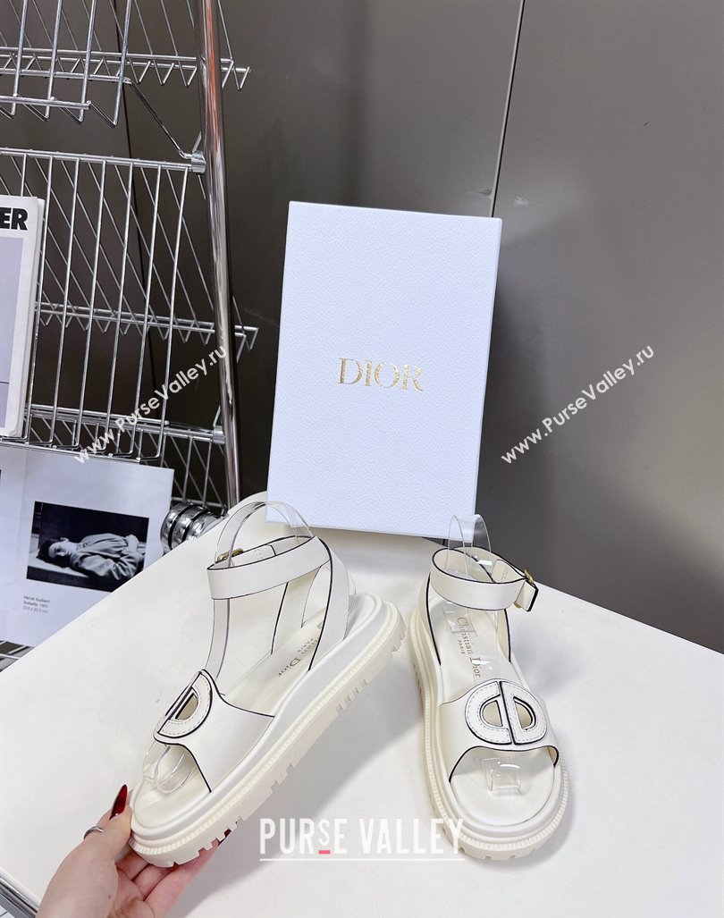 Dior D-Club Sandals with Ankle Strap in Calfskin White/Black Trim 2024 0604 (SS-240604035)