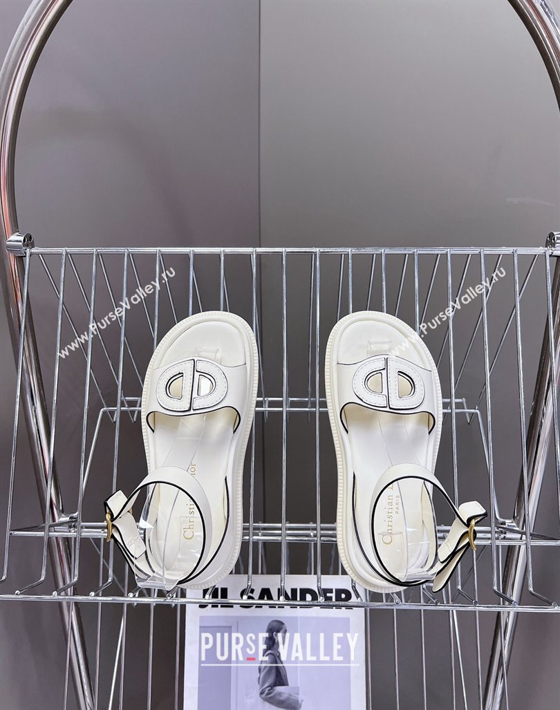 Dior D-Club Sandals with Ankle Strap in Calfskin White/Black Trim 2024 0604 (SS-240604035)